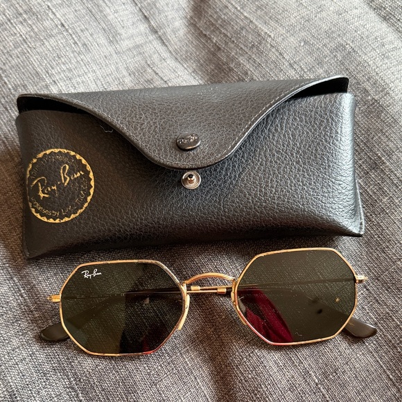 Ray-Ban Gold Hexagonal Sunglasses with Black Case - Picture 2 of 5